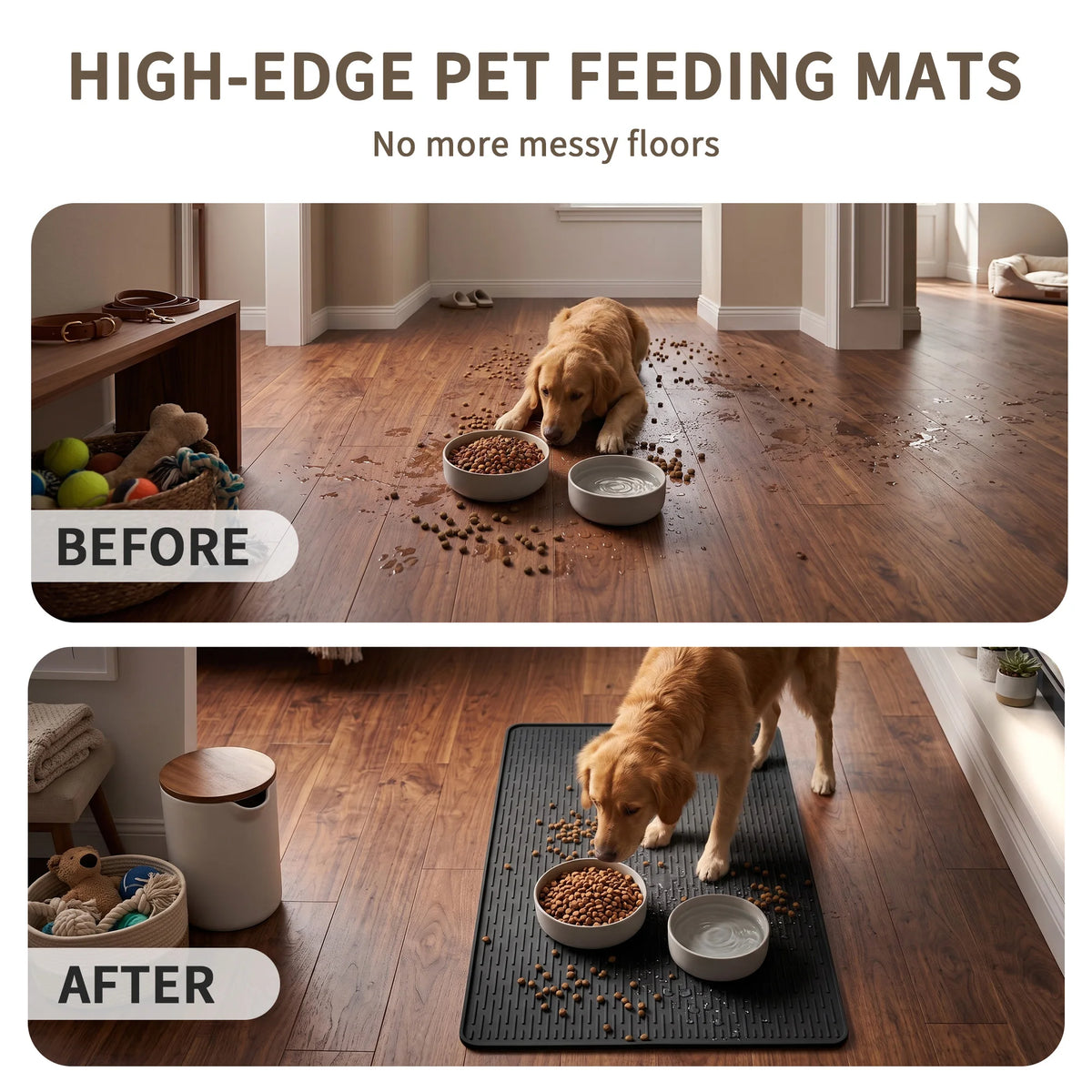 Silicone Cat Litter Mat, Non Slip Waterproof Kitty Litter Trapping Mat for Cat Litter Box, Easy Clean Pet Feeding Mat for Dogs Cats Rabbits