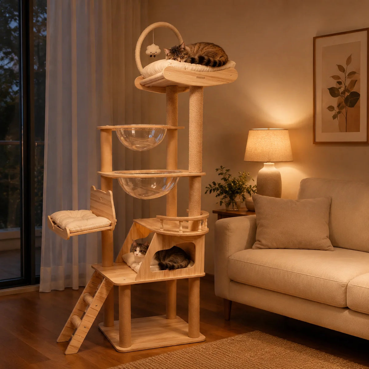 Cat Tree With Acrylic Pods And Sisal Scratching Posts