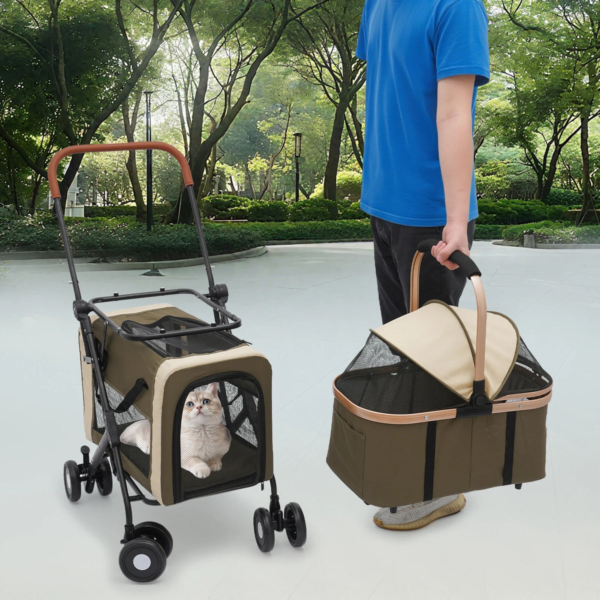 Bymaocar Foldable Pet Stroller With Safety Locks And Sunshade
