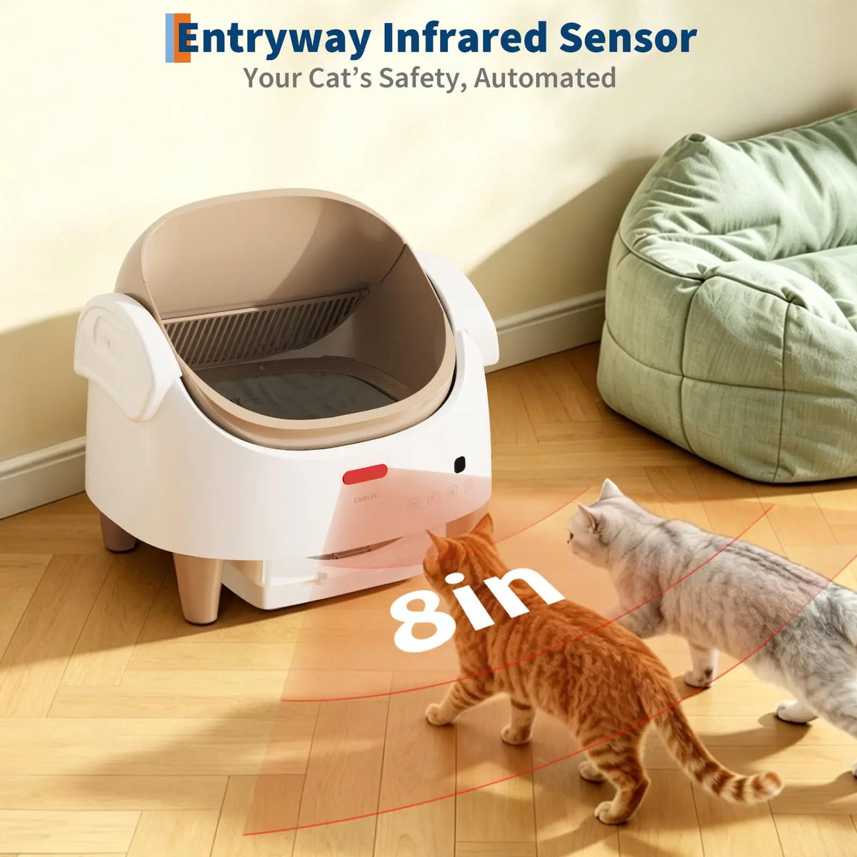 Automatic Self-Cleaning Cat Litter Box with Open-Top Safety Sensors