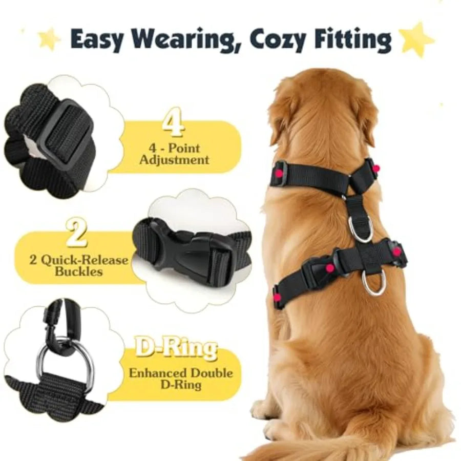 Adjustable Dog Car Harness Seatbelt Double Clips Breathable Nylon Vest