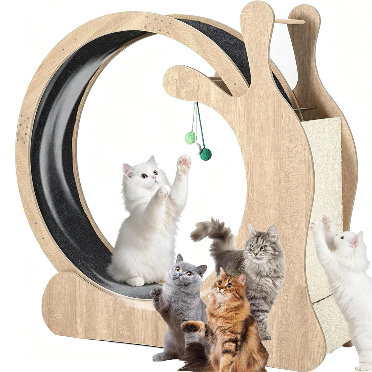 HiMISS Wooden Cat Exercise Wheel With Sisal Scratcher