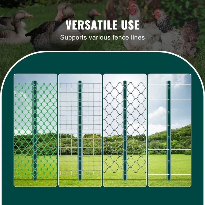 Heavy Duty Metal T-Post Fence Posts, 3/4/5/6/7 Ft, 6 or 10 Pack Garden Fence Stakes for Yard Boundary, Farm Landscaping and Outdoor Support, Durable Green Fence Installation Posts Holiday Gift