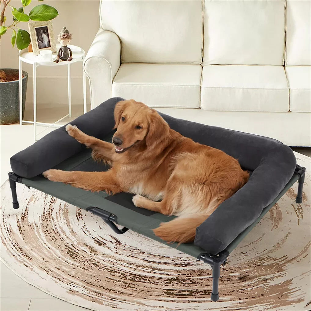 BINGOPAW Elevated Cooling Dog Bed With Detachable Plush Bolster