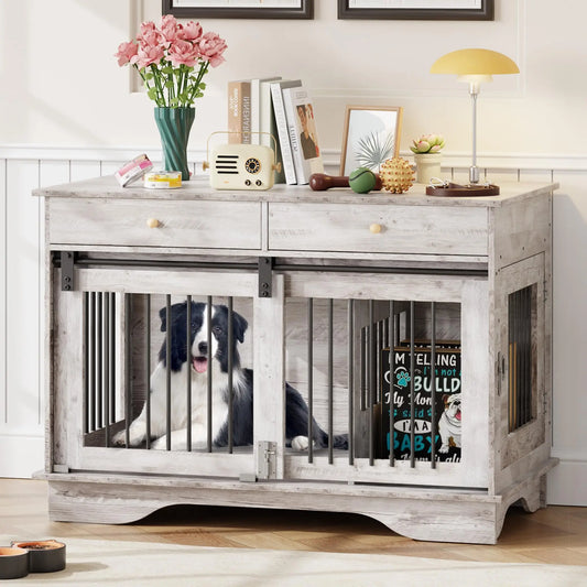 Premium Wooden Dog Crate Furniture With Dual Storage Drawers