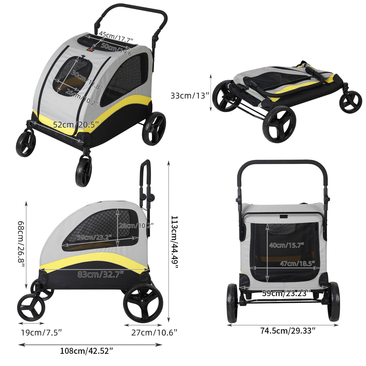 Premium Foldable Four Wheel Dog Stroller For All Pets