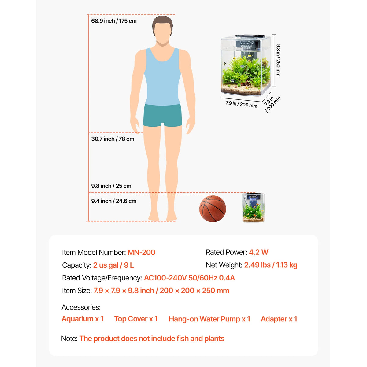 VEVOR Aquarium Fish Tank With Adjustable LED Lighting