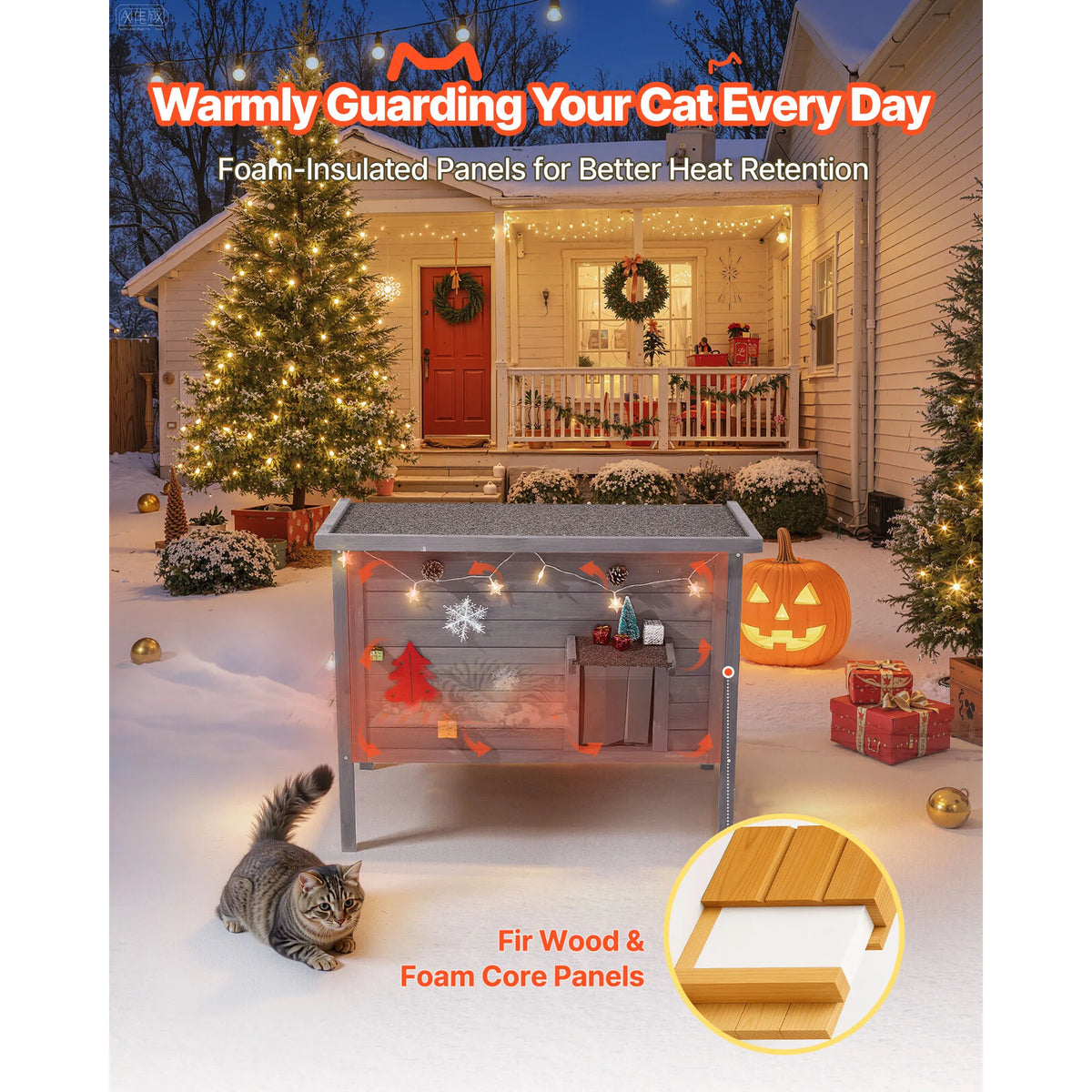 SucceBuy Heated Insulated Outdoor Cat House With Heating Pad