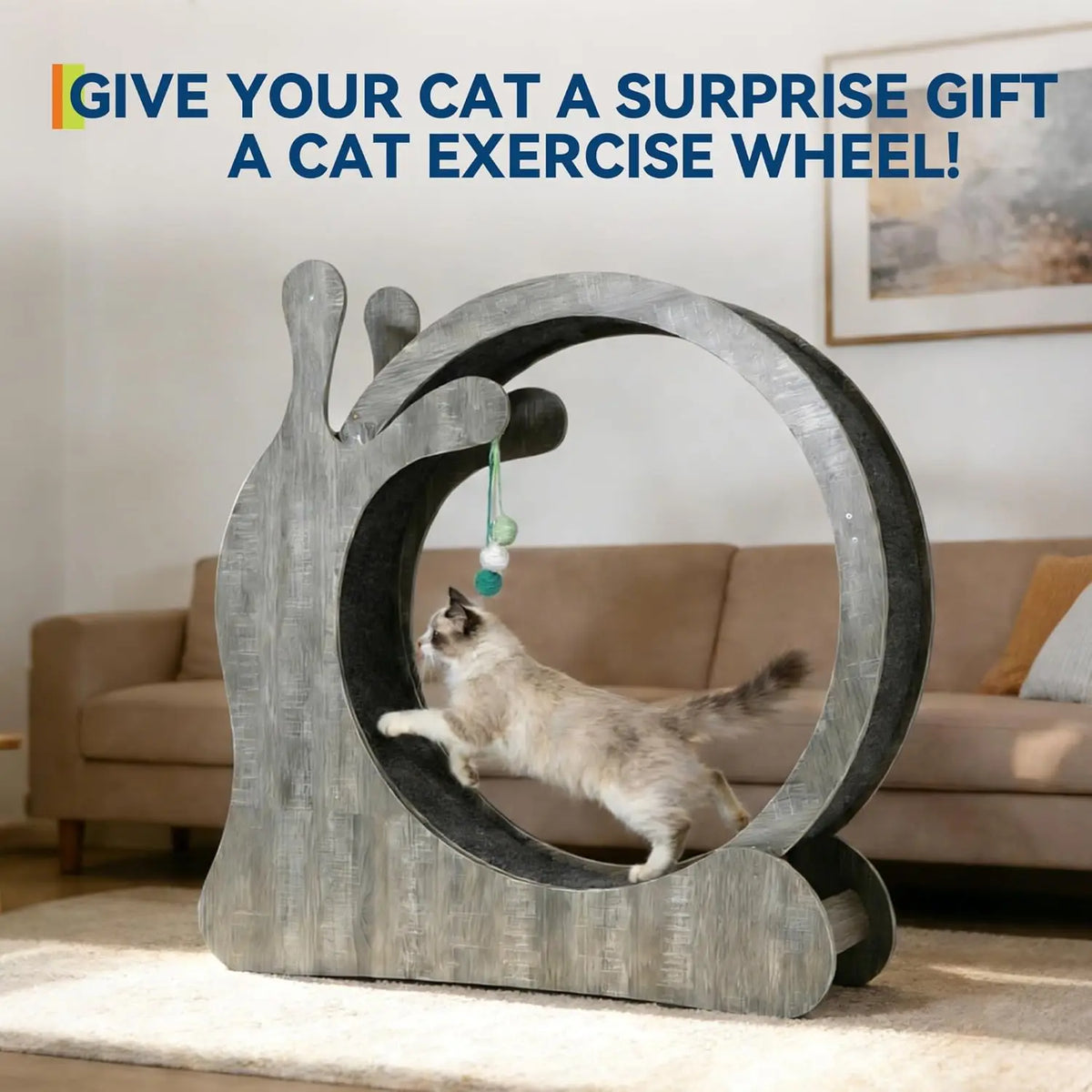 HiMISS Wooden Cat Exercise Wheel With Sisal Scratcher