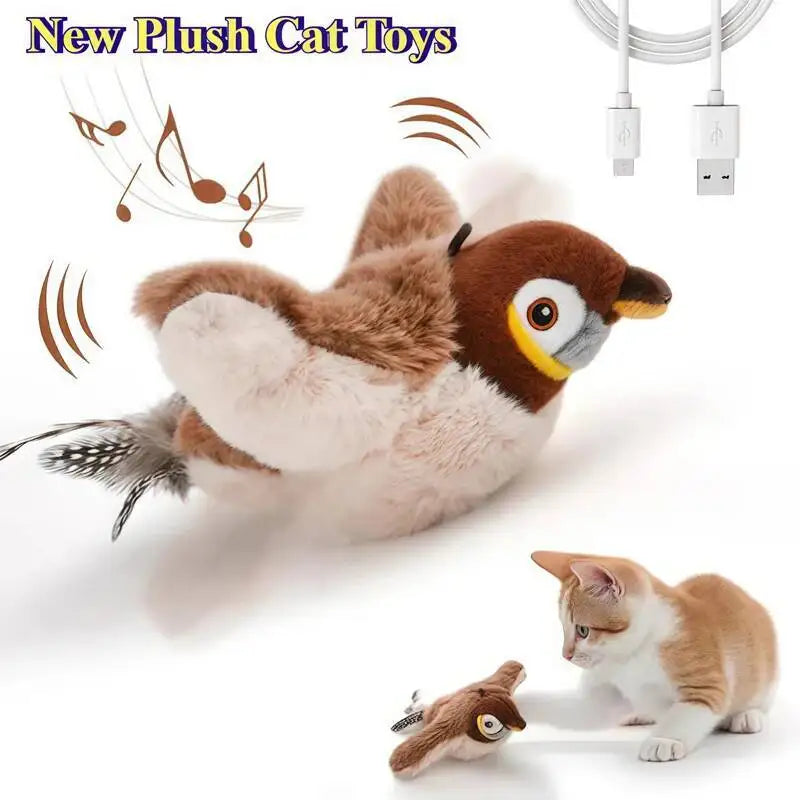 Interactive Rechargeable Chirping Flapping Bird Cat Toy With Touch Activation