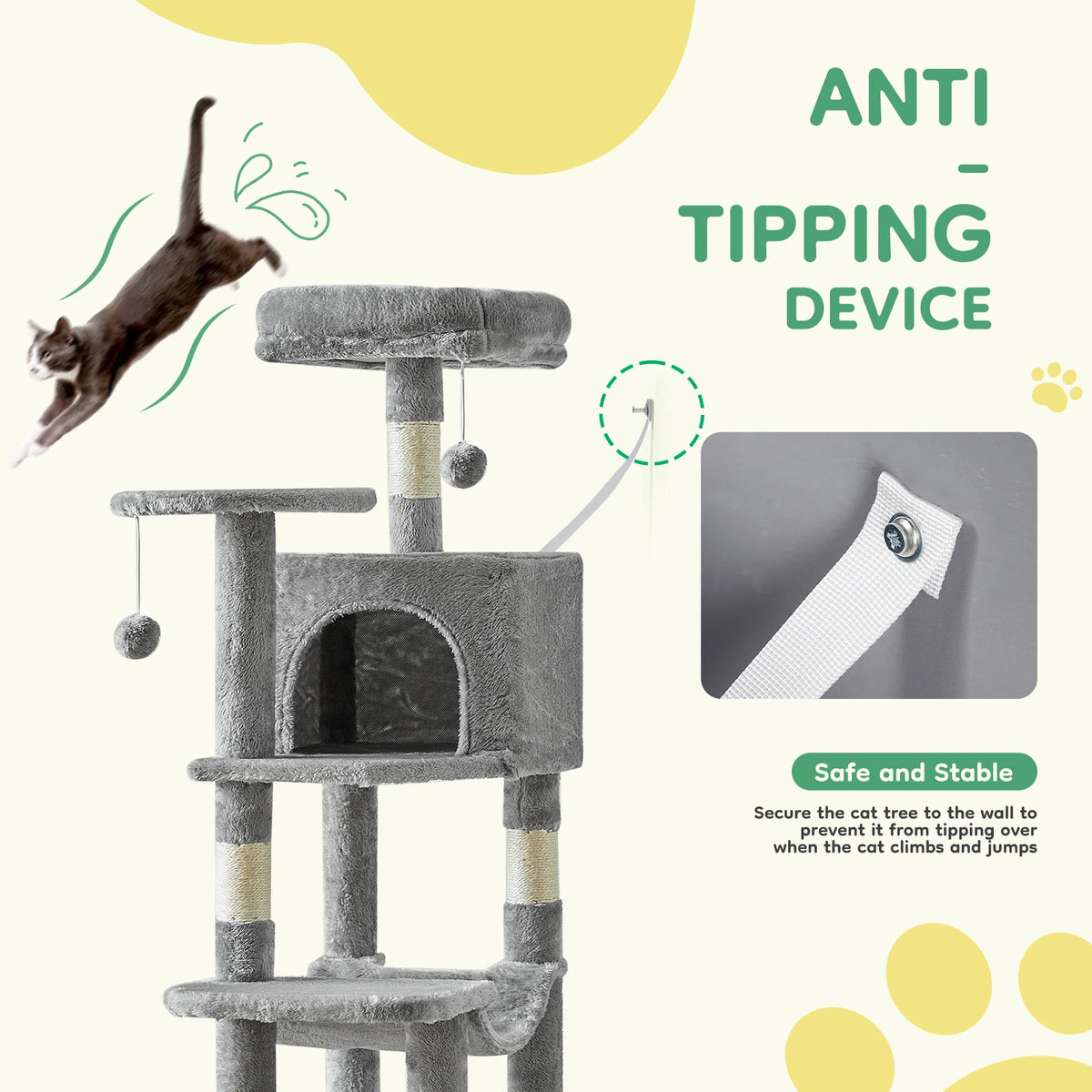 JHK Multi Level Cat Tree With Scratching Posts And Cozy House