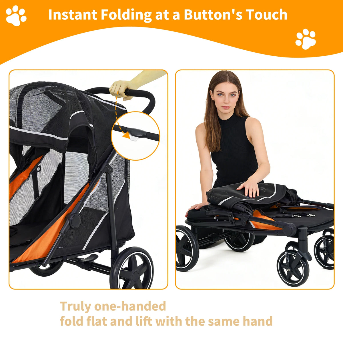 HiMiss Foldable All Terrain Pet Stroller With Washable Liner