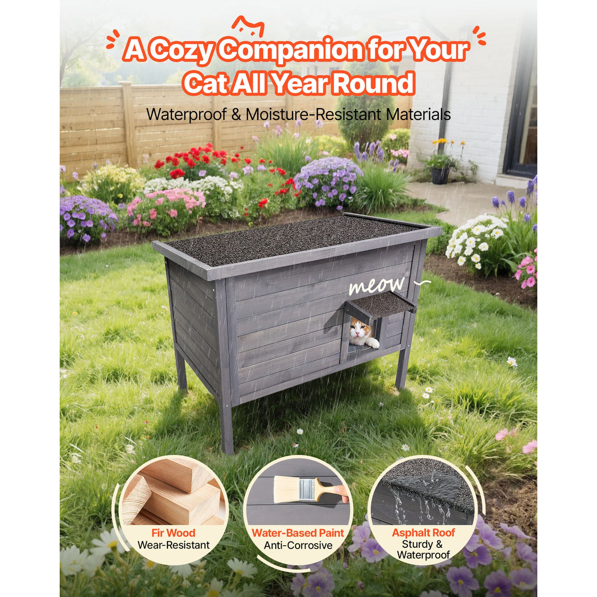 SucceBuy Heated Insulated Outdoor Cat House With Heating Pad