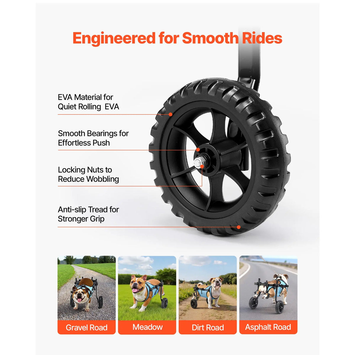 Adjustable Dog Wheelchair For Hind Legs With Shock Absorbing Wheels