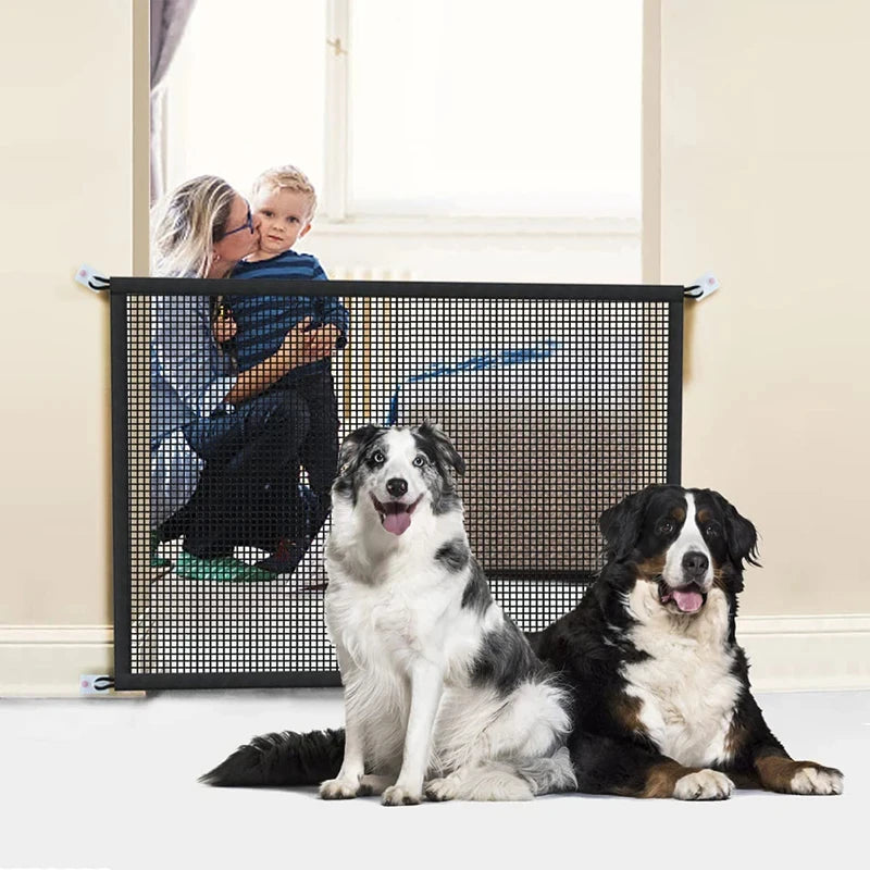 Folding Mesh Dog Safety Gate With Hooks For Indoor Pets