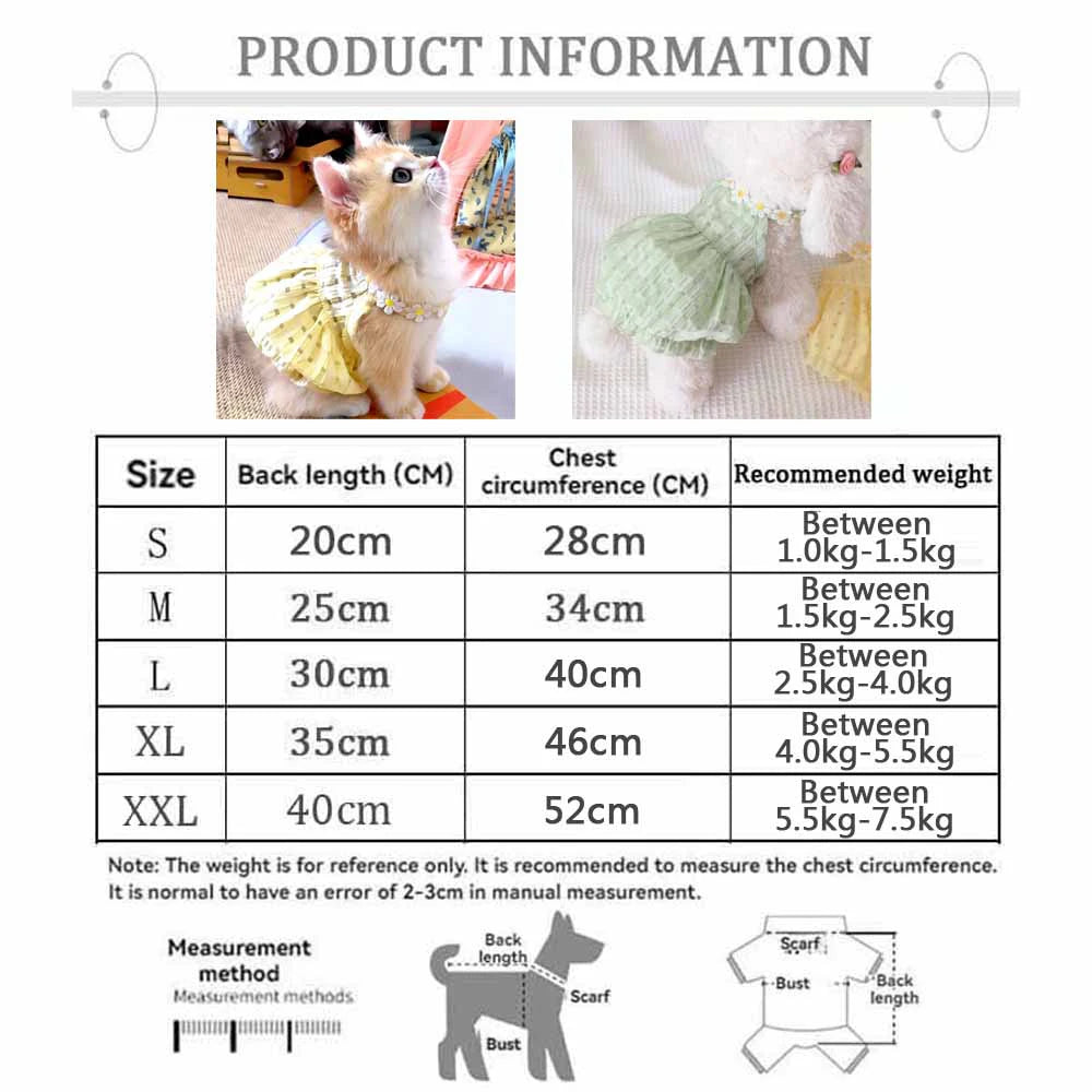 Breathable Floral Collar Pet Skirt For Small Dogs And Cats