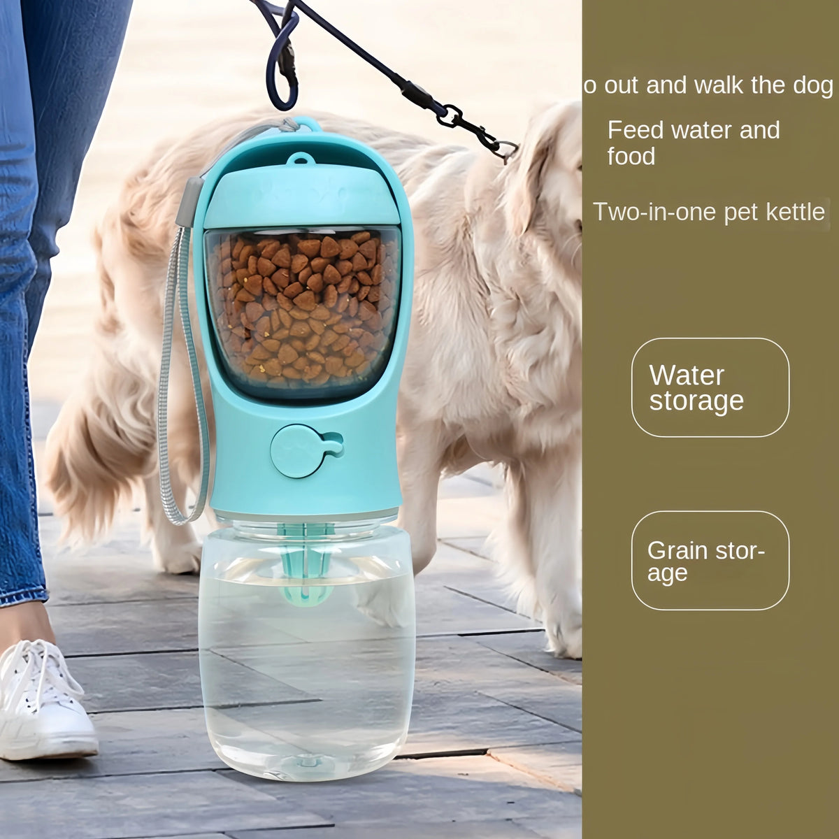 Portable Pet Water Bottle With Food Storage And Drinking Bowl