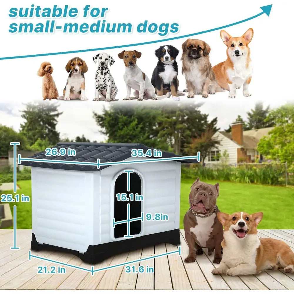 Plastic Water Resistant Dog House Indoor Outdoor Ventilated Pet Shelter