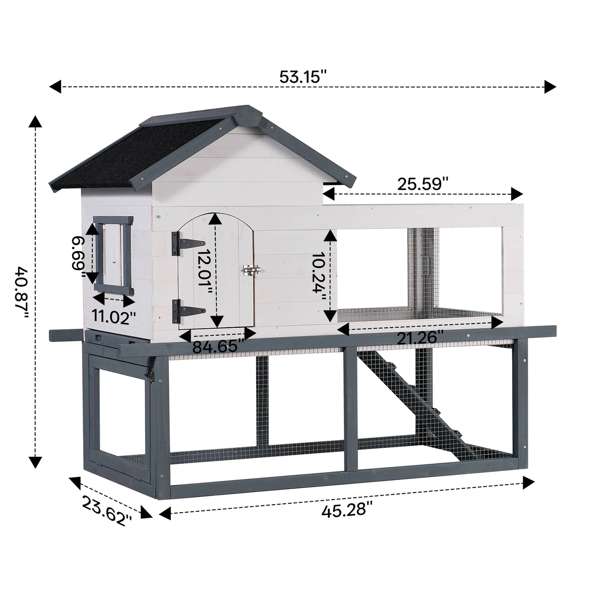 Chicken Coop with Run Elevated Solid Wood Hen House Outdoor Waterproof Metal Frame Raised Chicken Cage Pull Out Cleaning Tray Backyard Rabbit Hutch for Small Poultry