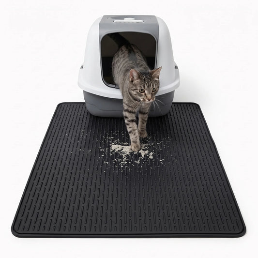 Silicone Cat Litter Mat, Non Slip Waterproof Kitty Litter Trapping Mat for Cat Litter Box, Easy Clean Pet Feeding Mat for Dogs Cats Rabbits