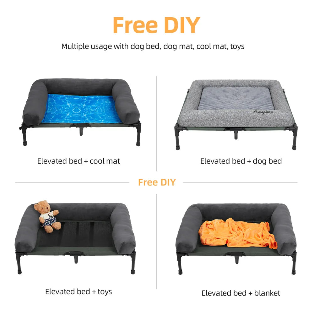 BORWART Raised Outdoor Dog Bed With Cooling Breathable Mat
