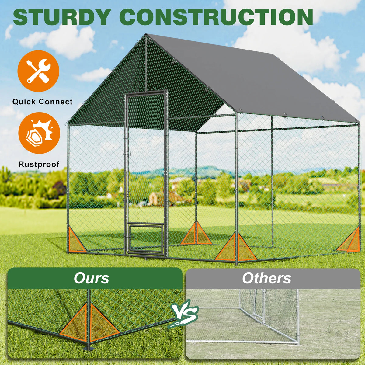 L XL XXL Upgraded Heavy Duty Metal Chicken Coop W/ Cover and Nylon Netting Pet Animal Poultry Run Hen House for Outdoor Backyard