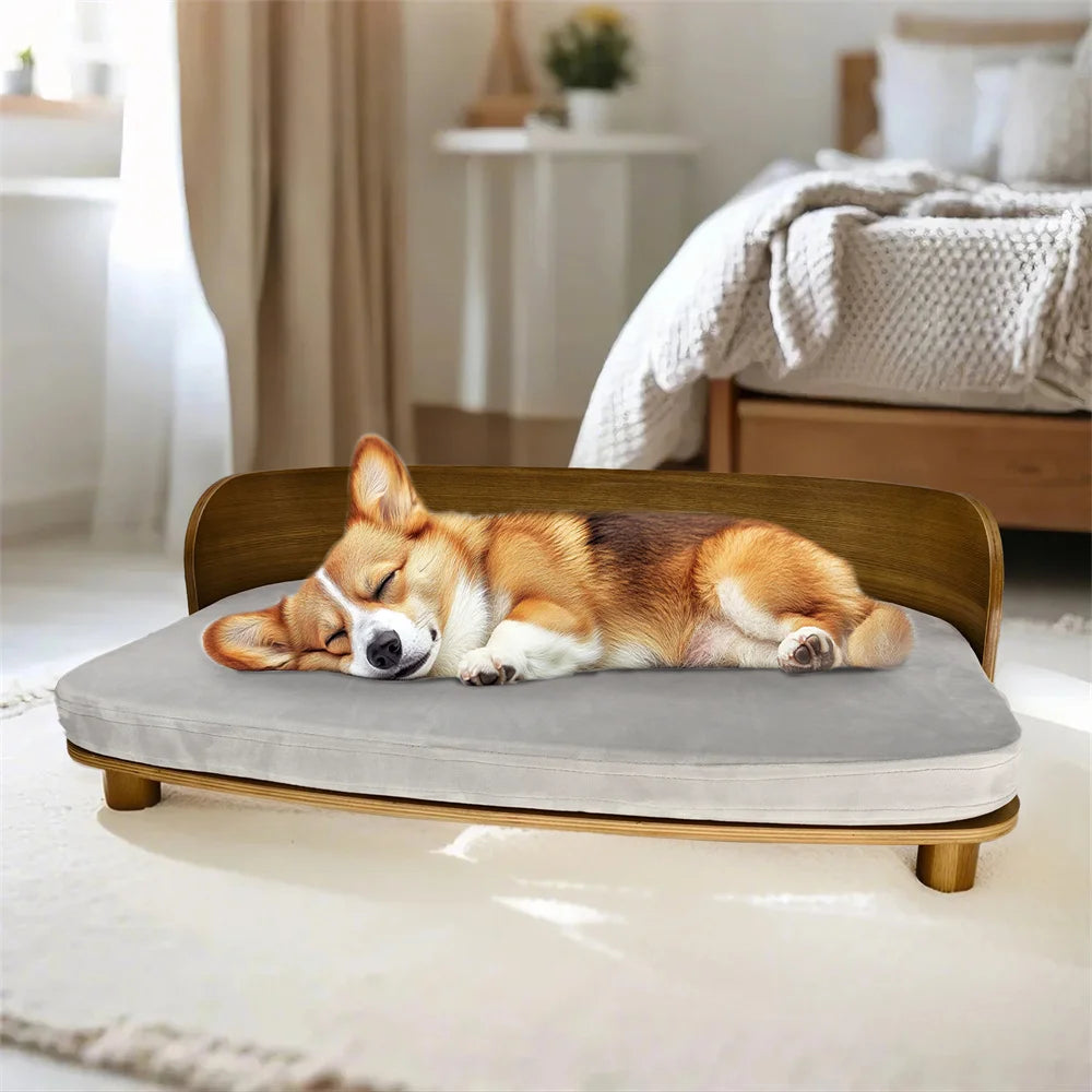 Borwart Eucalyptus Wood Elevated Pet Sofa Bed With Cushion