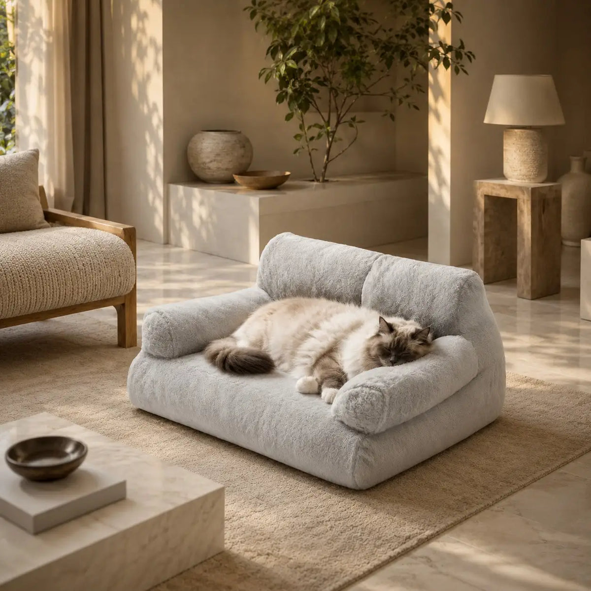 Plush Cat Sofa Bed Featuring Durable Support Frame