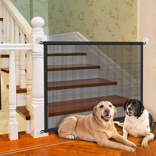 Folding Mesh Dog Safety Gate With Hooks For Indoor Pets