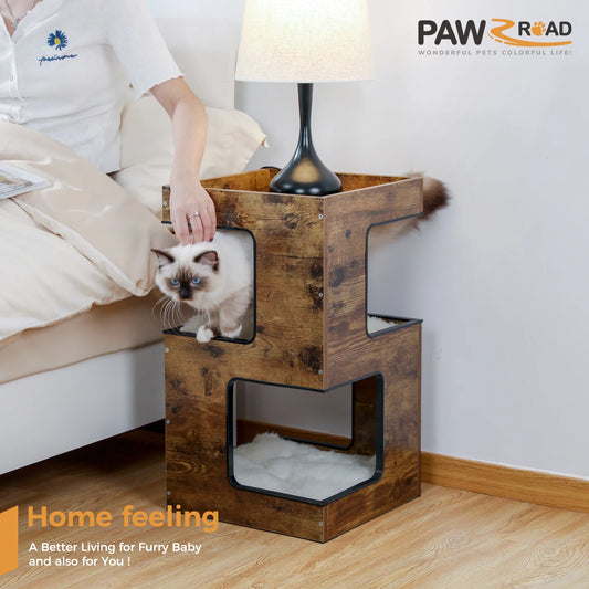 PAWZ Road Wood Cat Condo Tower With Removable Scratching Pad