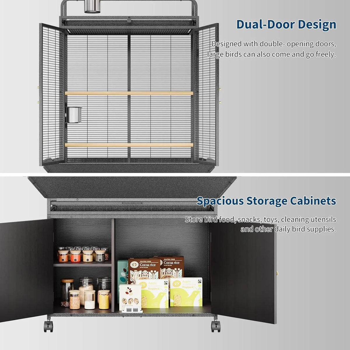HiMISS Metal Bird Cage with Rolling Corner Stand and Playtop