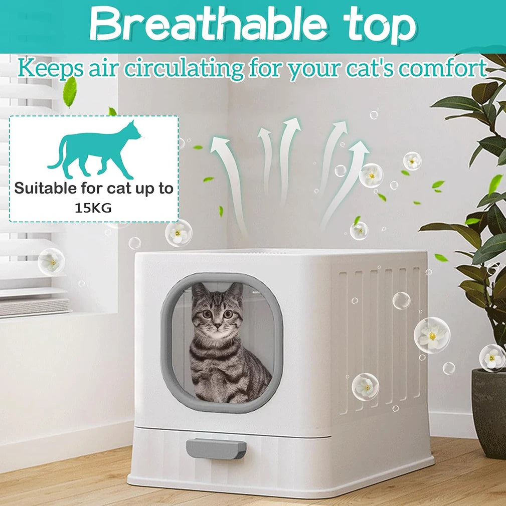 Enclosed Cat Litter Box With Pull Out Drawer And Scoop