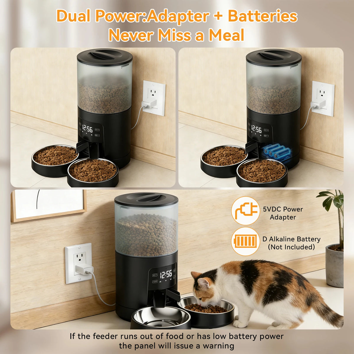 JHK Automatic Cat Feeder With Dual Stainless Bowls And Timer