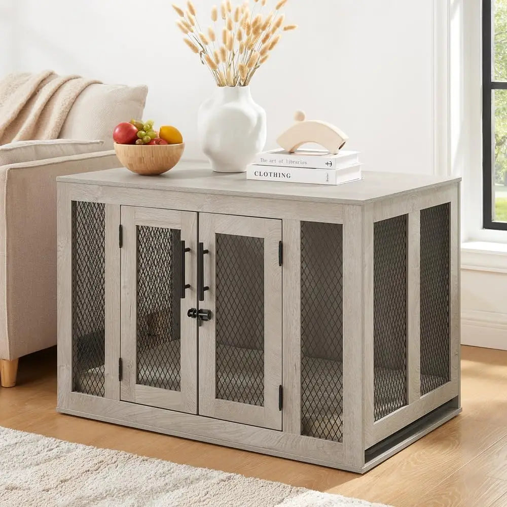 Elegant Furniture Style Dog Crate With Padded Cushion Tray