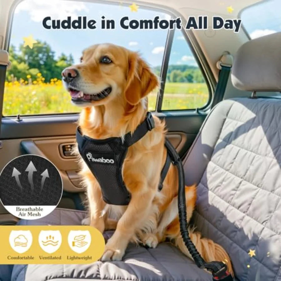 Adjustable Dog Car Harness Seatbelt Double Clips Breathable Nylon Vest