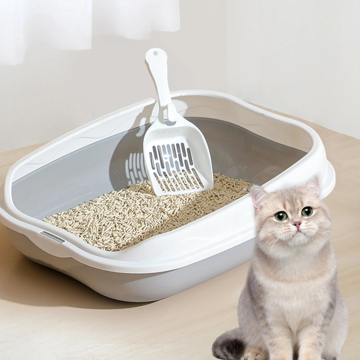 Semi Enclosed Cat Litter Box With Spatter Proof Cleaning Design