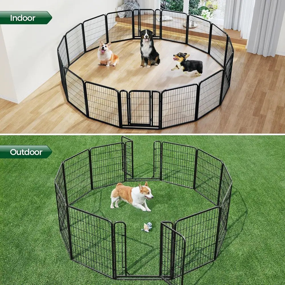 32in 16-Panel Metal Dog Playpen ence or Indoor Yard RV Camping | Heavy-duty Rustproo e with Secure Door, Tool-ree Assembly, olda