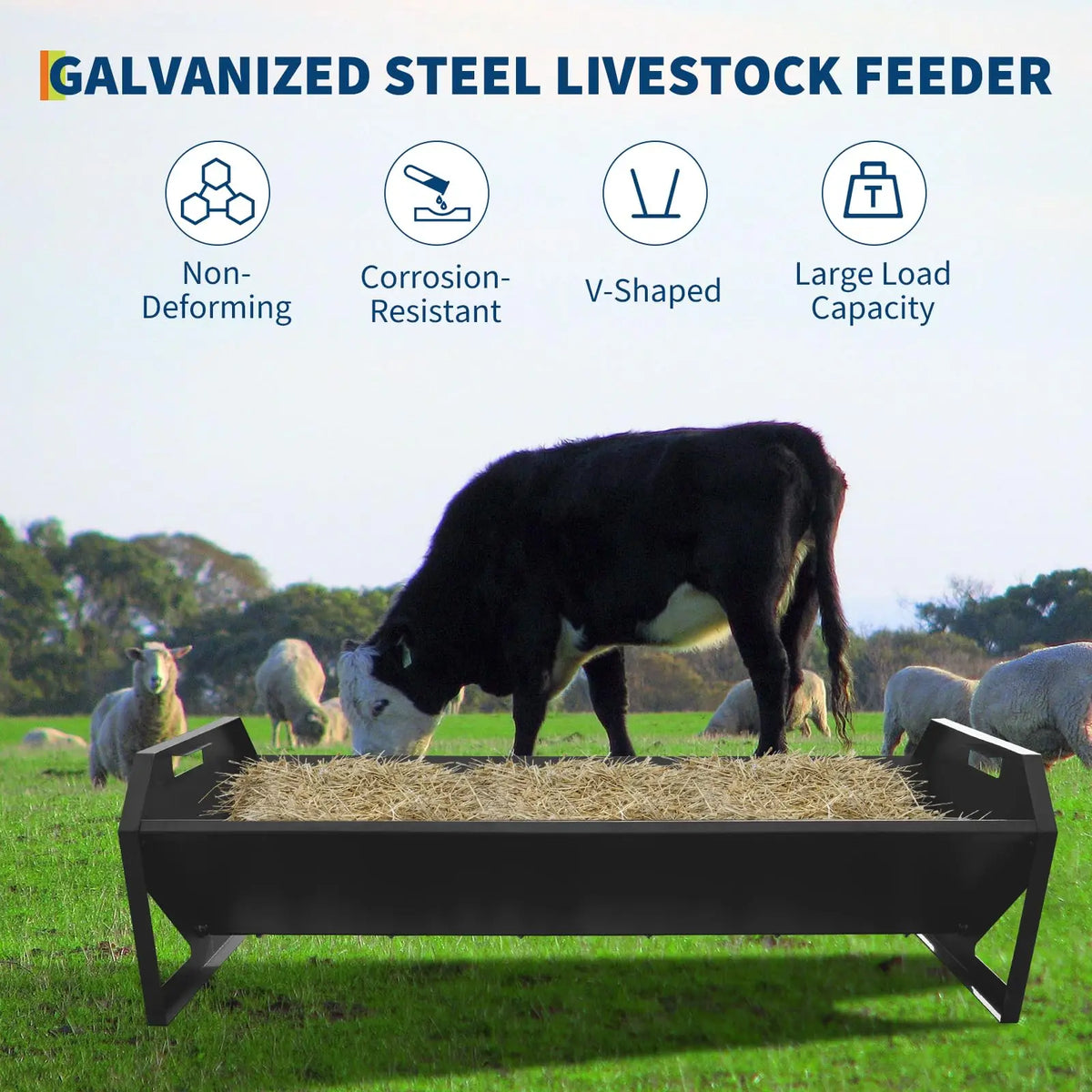 HiMISS Durable Galvanized Steel Livestock Hay Trough