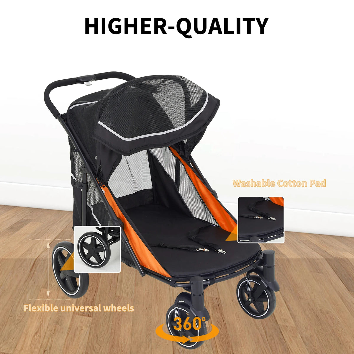 HiMiss Foldable All Terrain Pet Stroller With Washable Liner