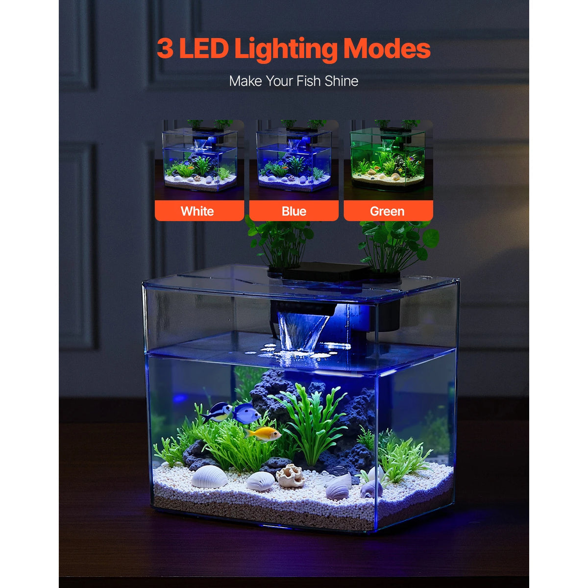 VEVOR Aquarium Fish Tank With Adjustable LED Lighting