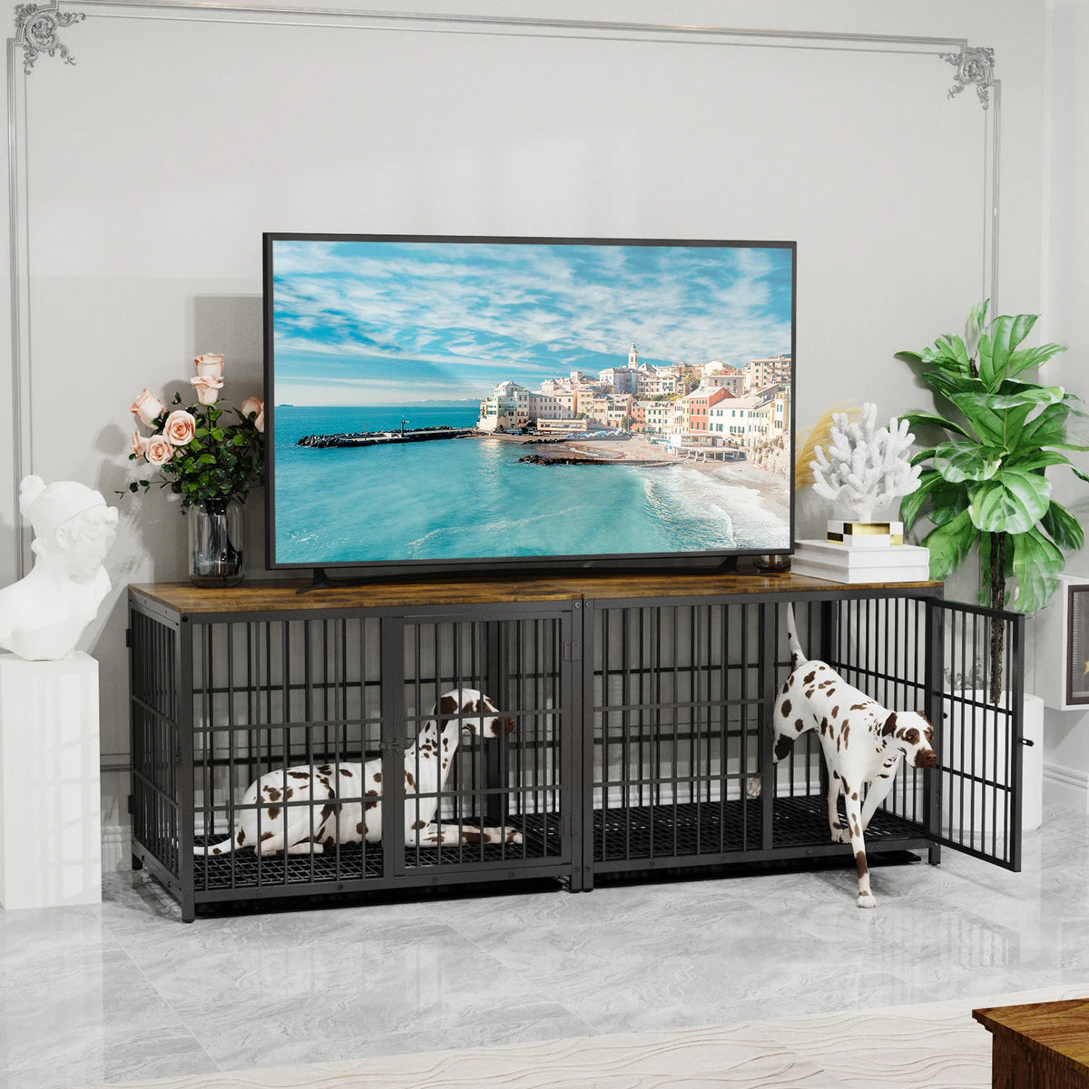 Metal And Wood Dog Crate End Table With Removable Tray