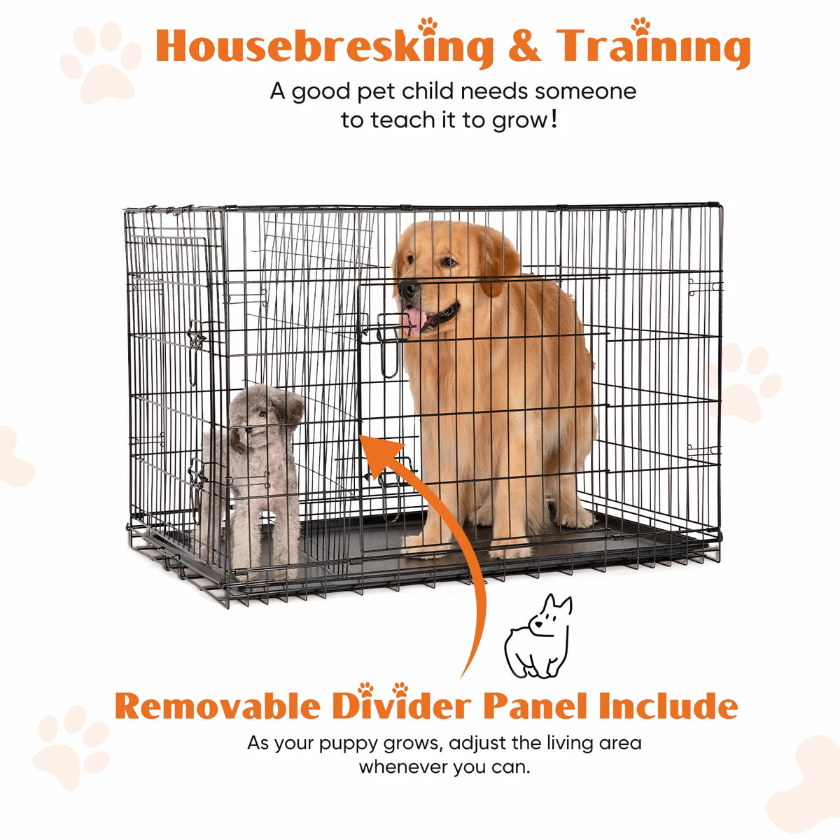 JHK Double Door Metal Wire Dog Kennel With Leakproof Tray