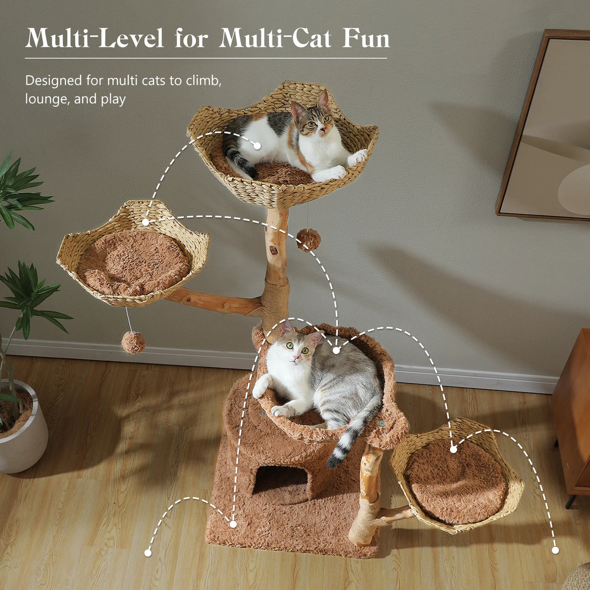 PAWZ Road Cat Tree Tower Sisal Scratching Post Wicker Bed