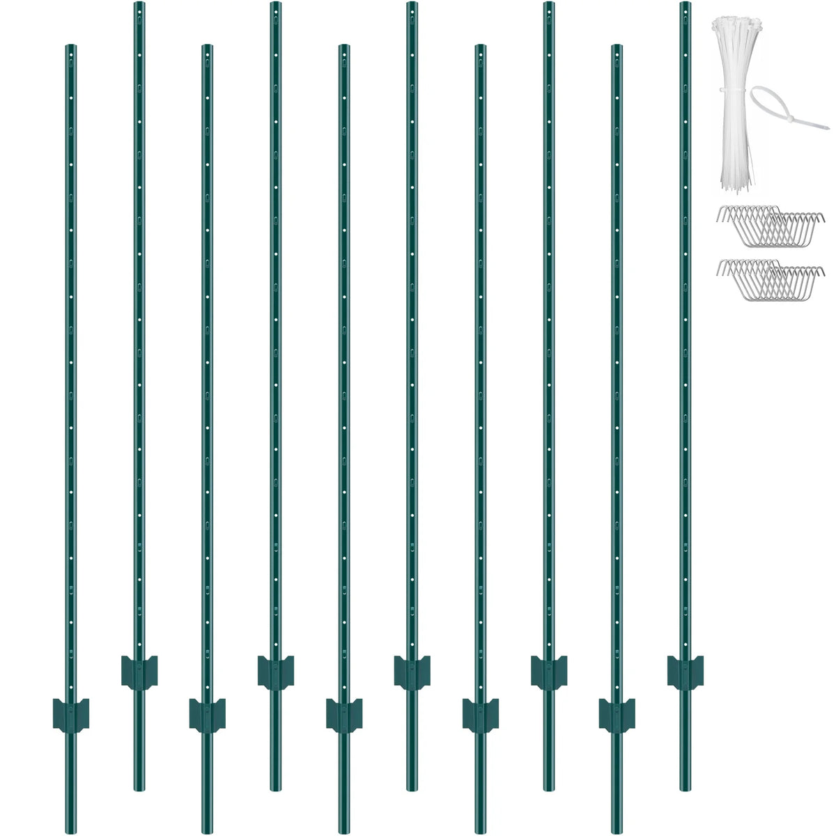 Heavy Duty Metal T-Post Fence Posts, 3/4/5/6/7 Ft, 6 or 10 Pack Garden Fence Stakes for Yard Boundary, Farm Landscaping and Outdoor Support, Durable Green Fence Installation Posts Holiday Gift