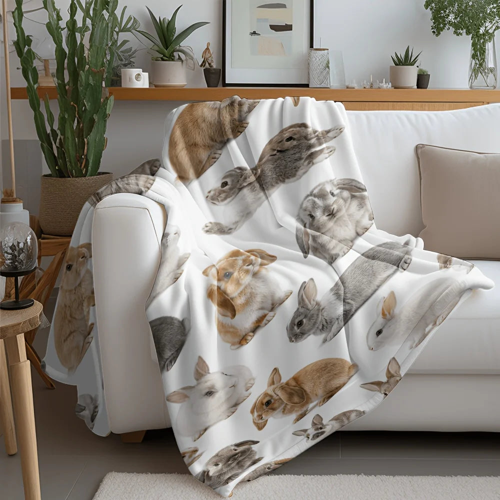 Cute Bunny Rabbit Flannel Blanket For Cozy Home And Office