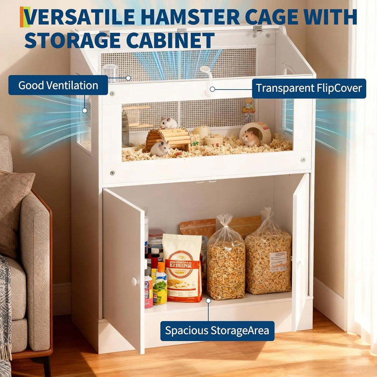 HiMiss Small Animal Cage With Storage Cabinet For Hamsters