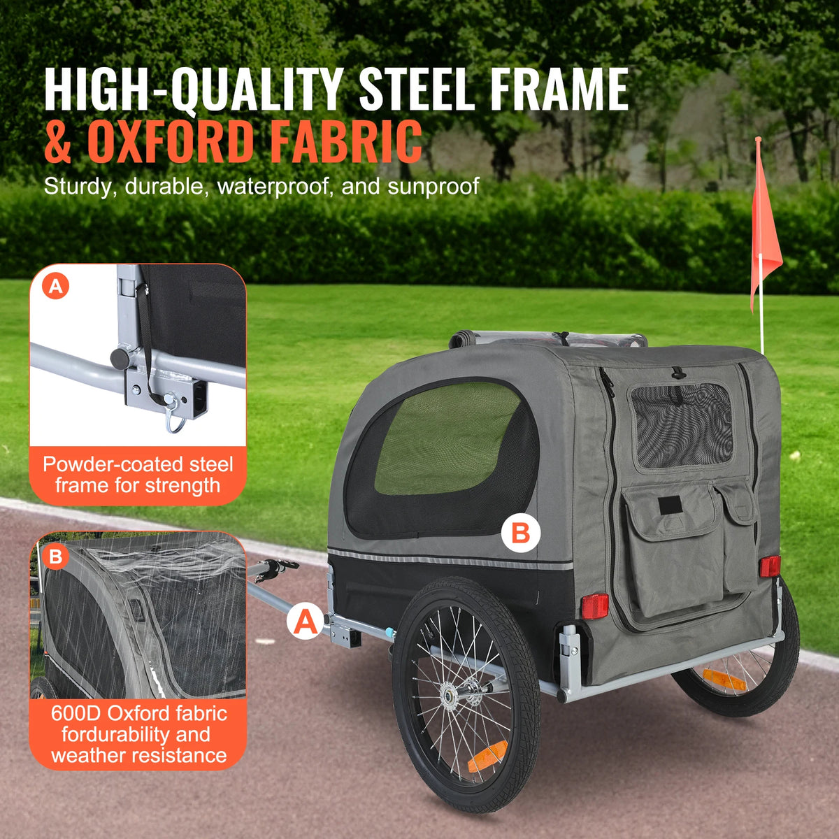 Collapsible Dog Bike Trailer With Coupler And Safety Reflectors