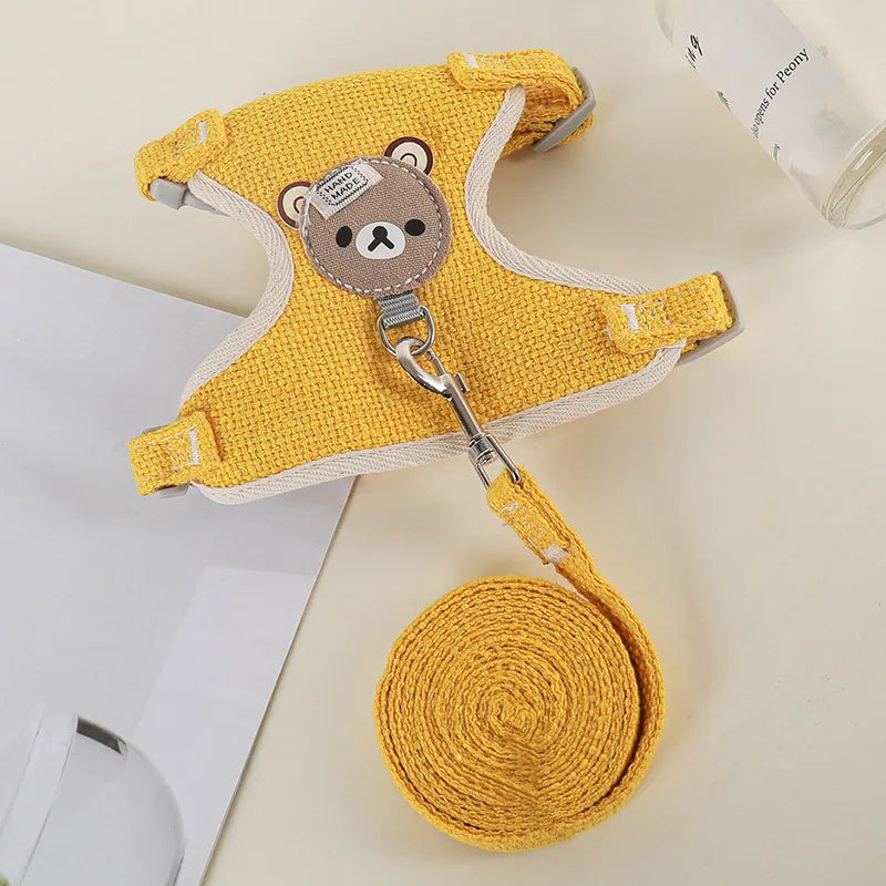 Padded Linen Rabbit Harness And Leash Set For Outdoor Walks