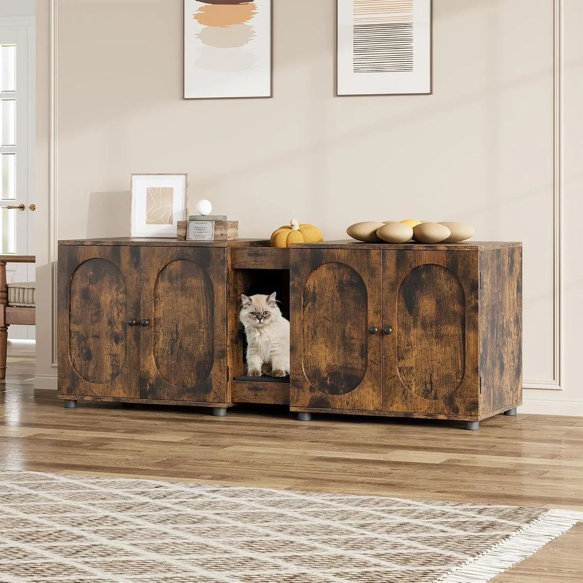 Garvee Double Cat Litter Box Enclosure Furniture With Storage