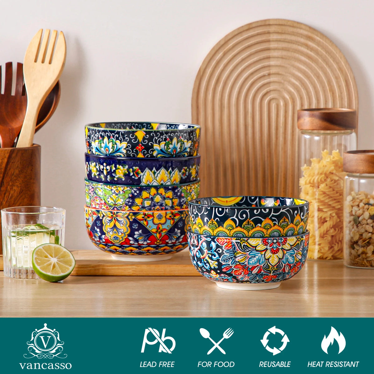 Malacasa 6 Piece Ceramic Bowl Set With Bohemian Floral Design